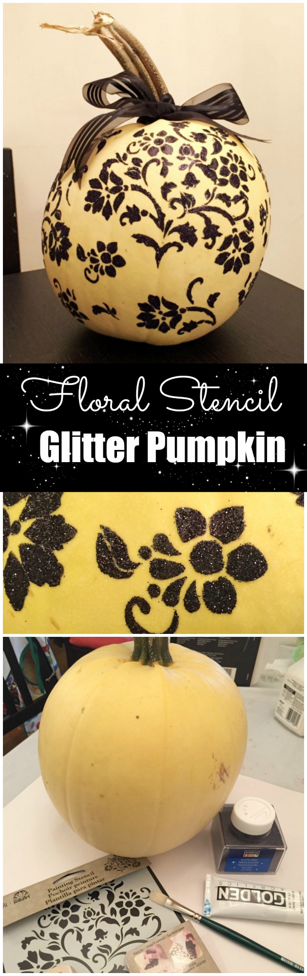 Floral Stencil Glitter Pumpkin